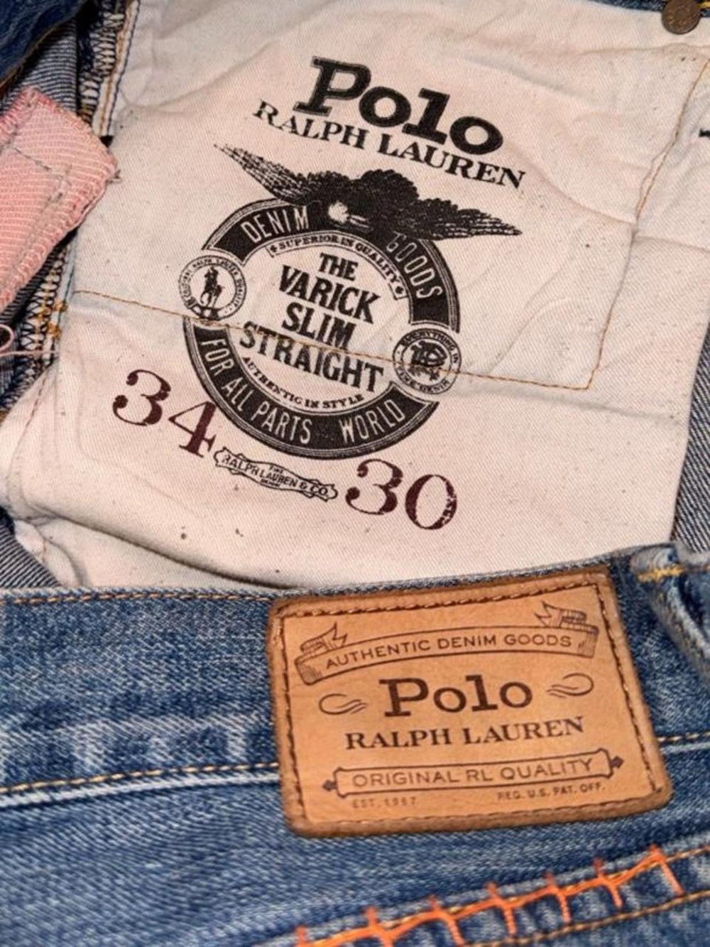 POLO Ralph Lauren Blue Distressed Jeans with Colorful Patchwork 34x30 - Picture 6 of 12